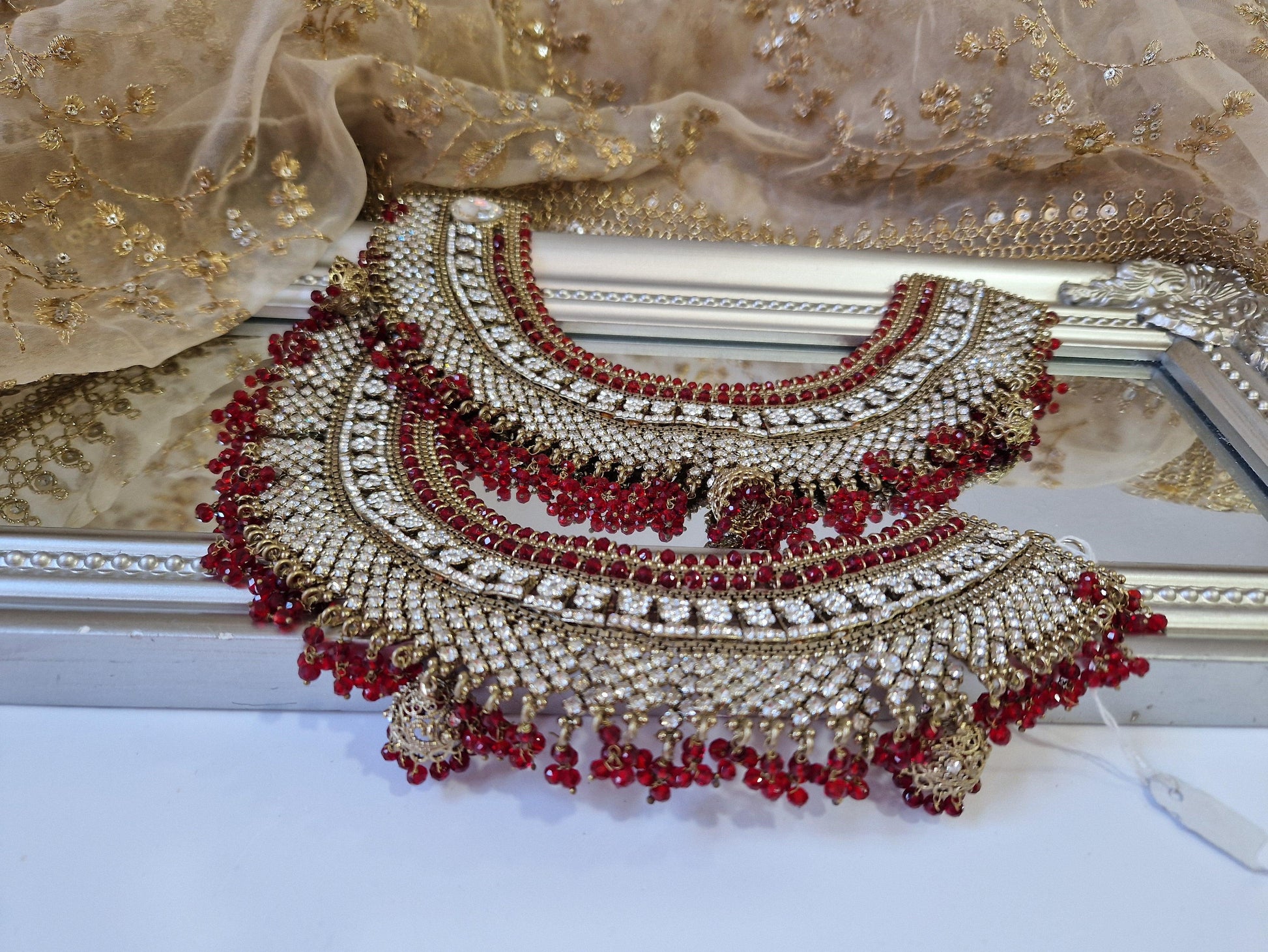 Nims Boutique Royal Shaadi Antique Gold & Red Anklets slight fault