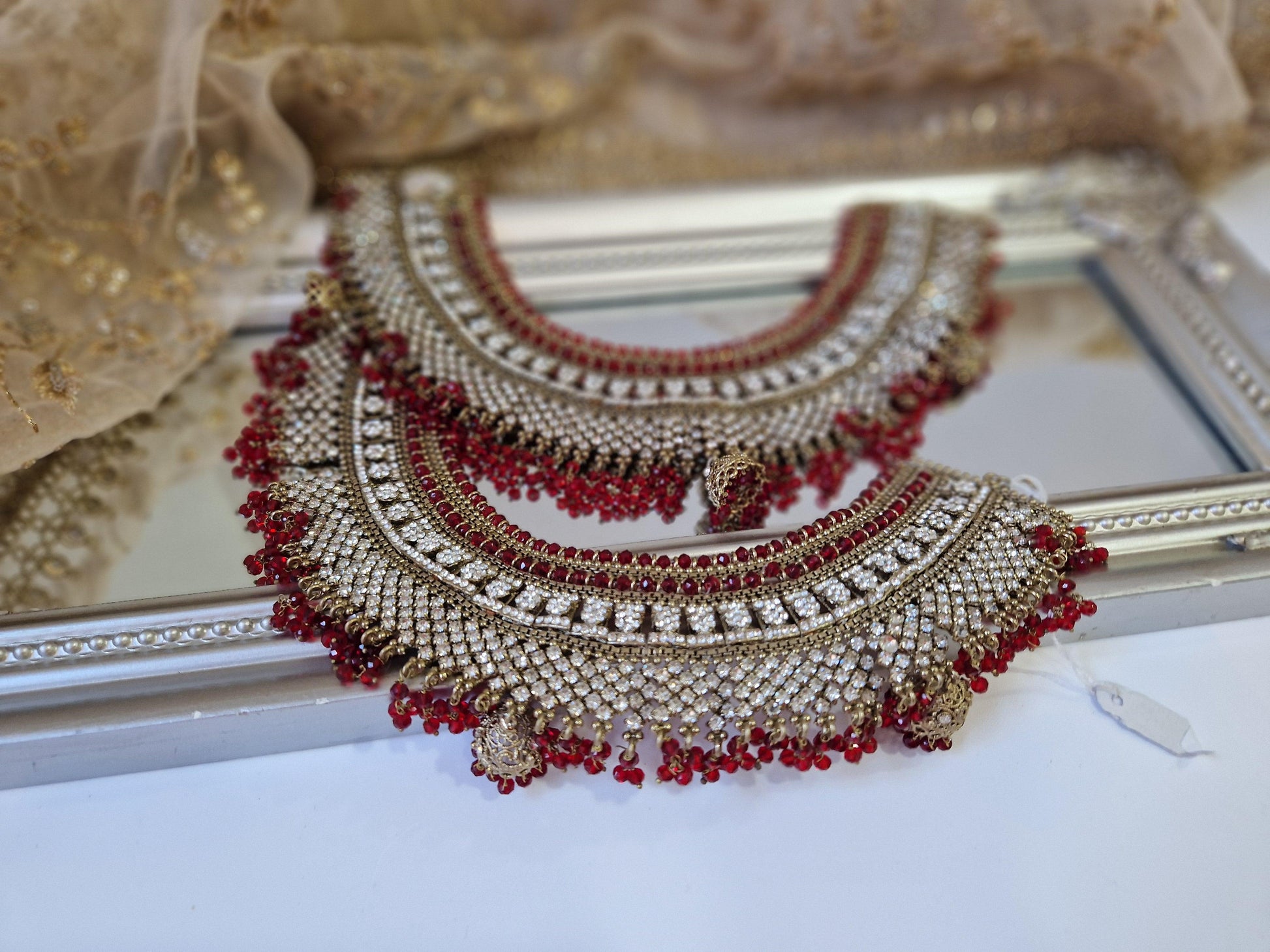 Nims Boutique Royal Shaadi Antique Gold & Red Anklets slight fault