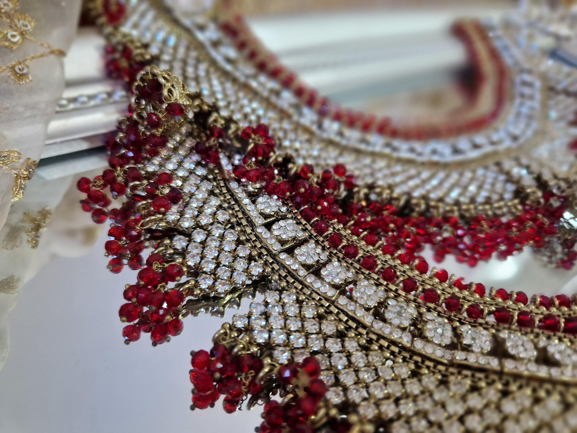 Nims Boutique Royal Shaadi Antique Gold & Red Anklets slight fault