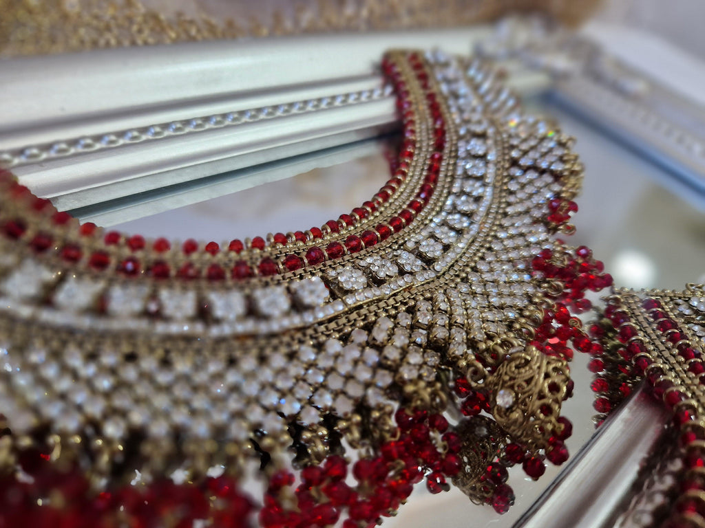 Nims Boutique Royal Shaadi Antique Gold & Red Anklets slight fault