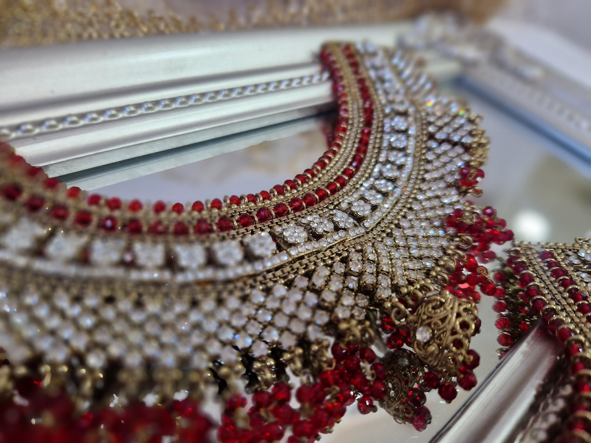 Nims Boutique Royal Shaadi Antique Gold & Red Anklets slight fault