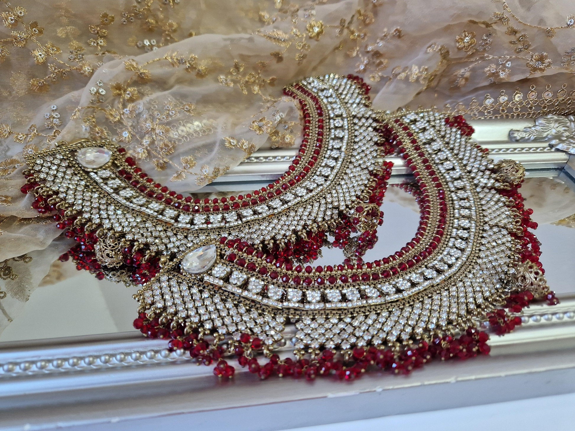 Nims Boutique Royal Shaadi Antique Gold & Red Anklets slight fault