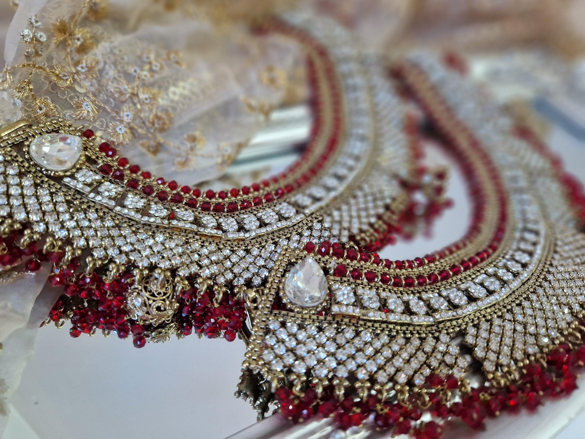 Nims Boutique Royal Shaadi Antique Gold & Red Anklets slight fault