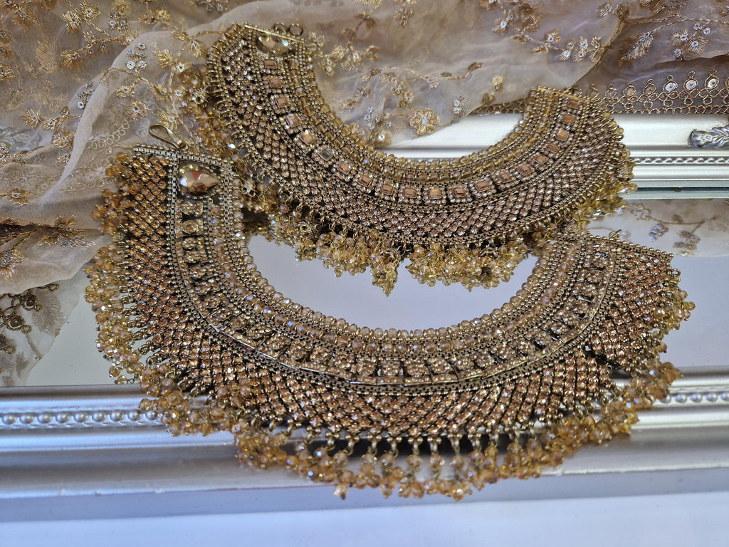 Nims Boutique Royal Shaadi Antique Gold & Gold stone Anklets slight fault