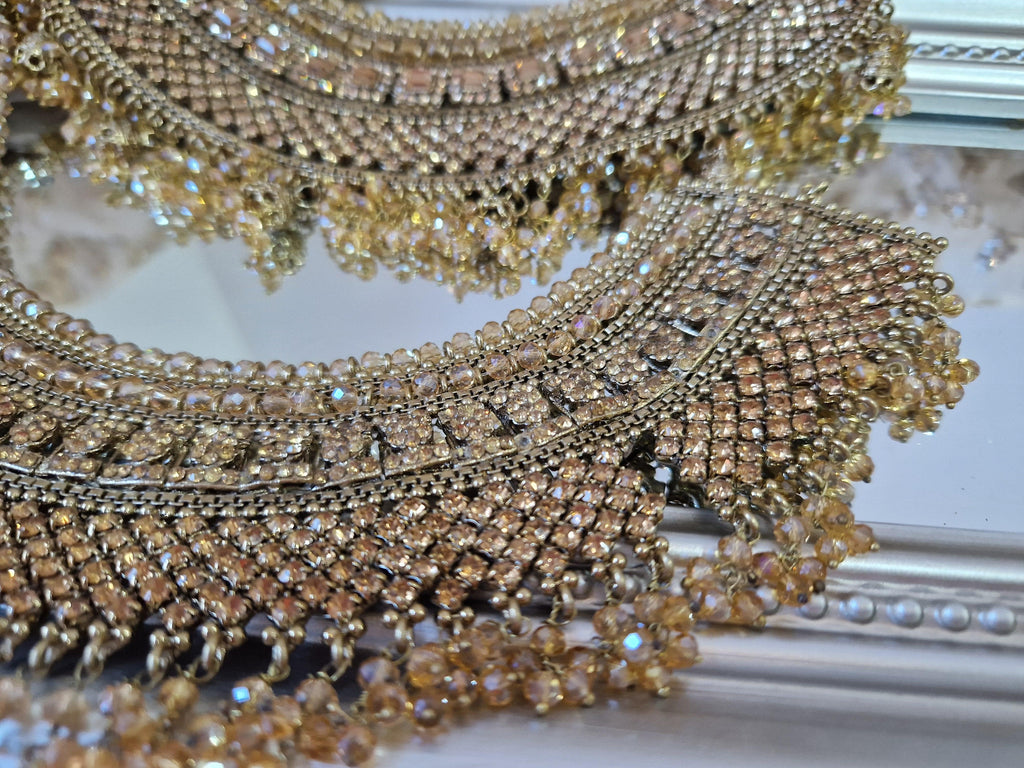 Nims Boutique Royal Shaadi Antique Gold & Gold stone Anklets slight fault