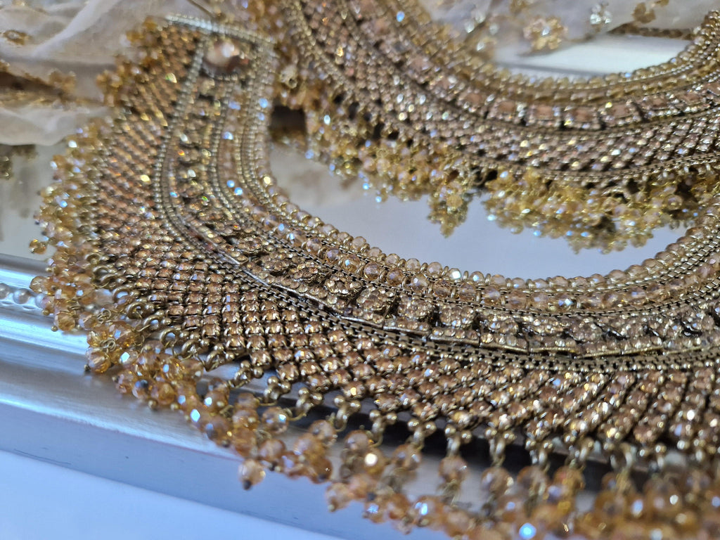 Nims Boutique Royal Shaadi Antique Gold & Gold stone Anklets slight fault