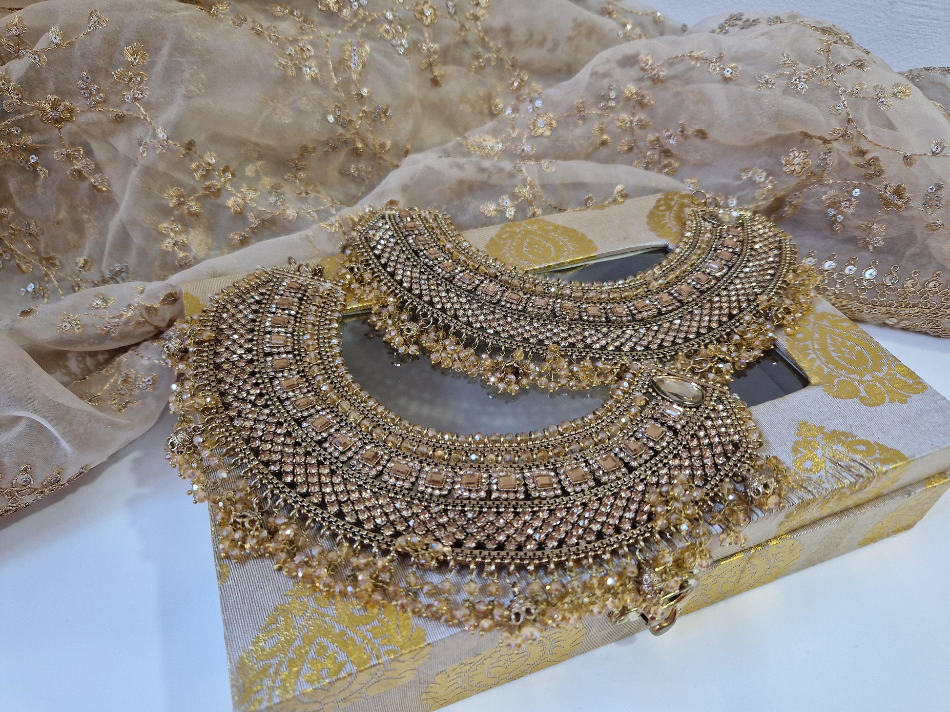 Nims Boutique Royal Shaadi Antique Gold & Gold stone Anklets