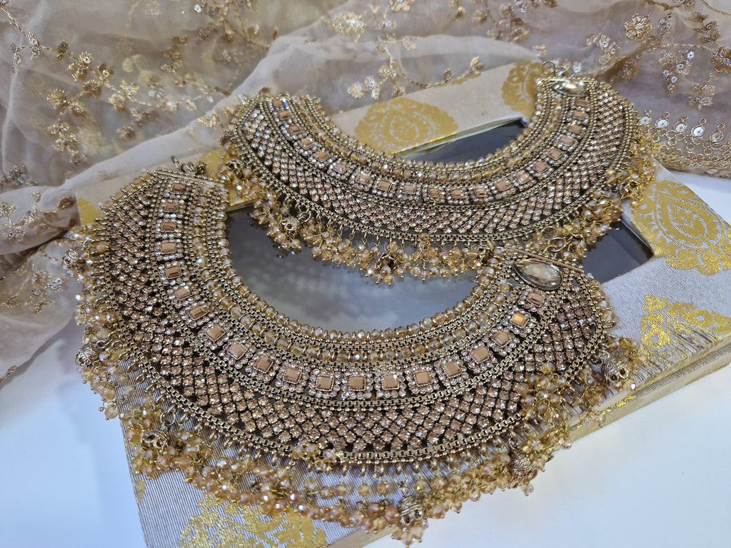 Nims Boutique Royal Shaadi Antique Gold & Gold stone Anklets