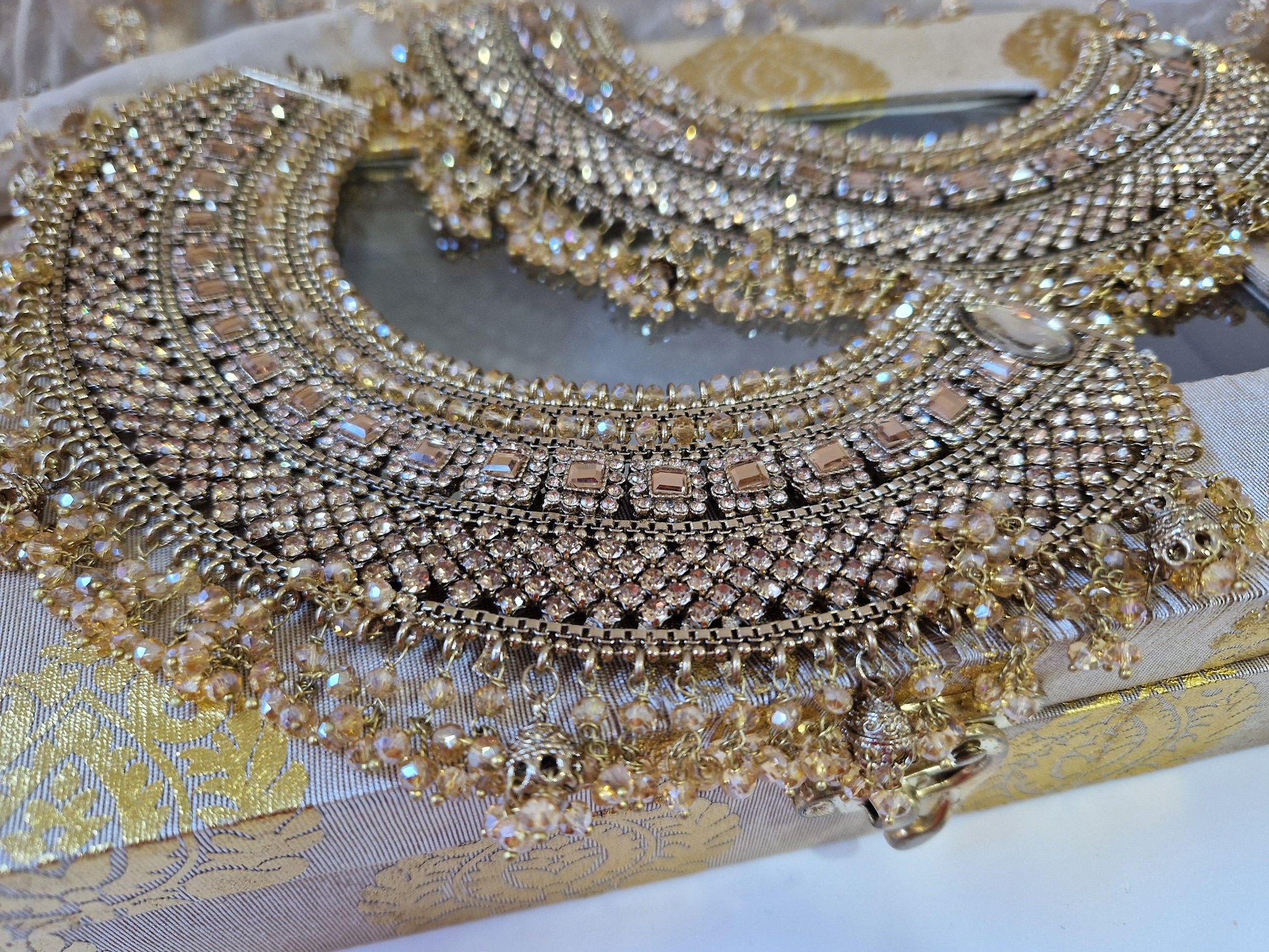 Nims Boutique Royal Shaadi Antique Gold & Gold stone Anklets