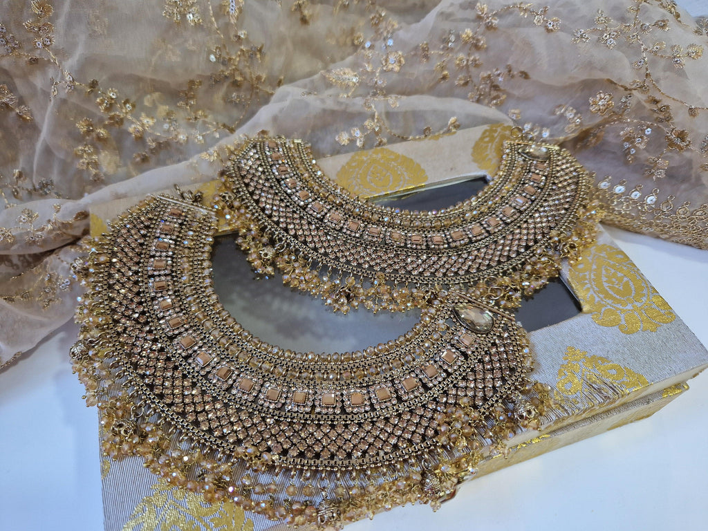 Nims Boutique Royal Shaadi Antique Gold & Gold stone Anklets