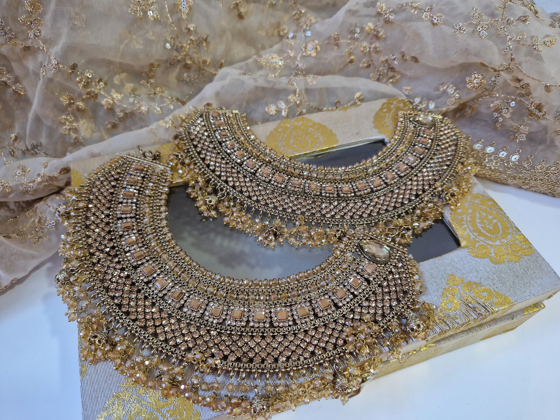 Nims Boutique Royal Shaadi Antique Gold & Gold stone Anklets