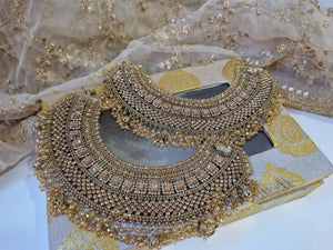 Royal Shaadi Antique Gold & Gold stone Anklets