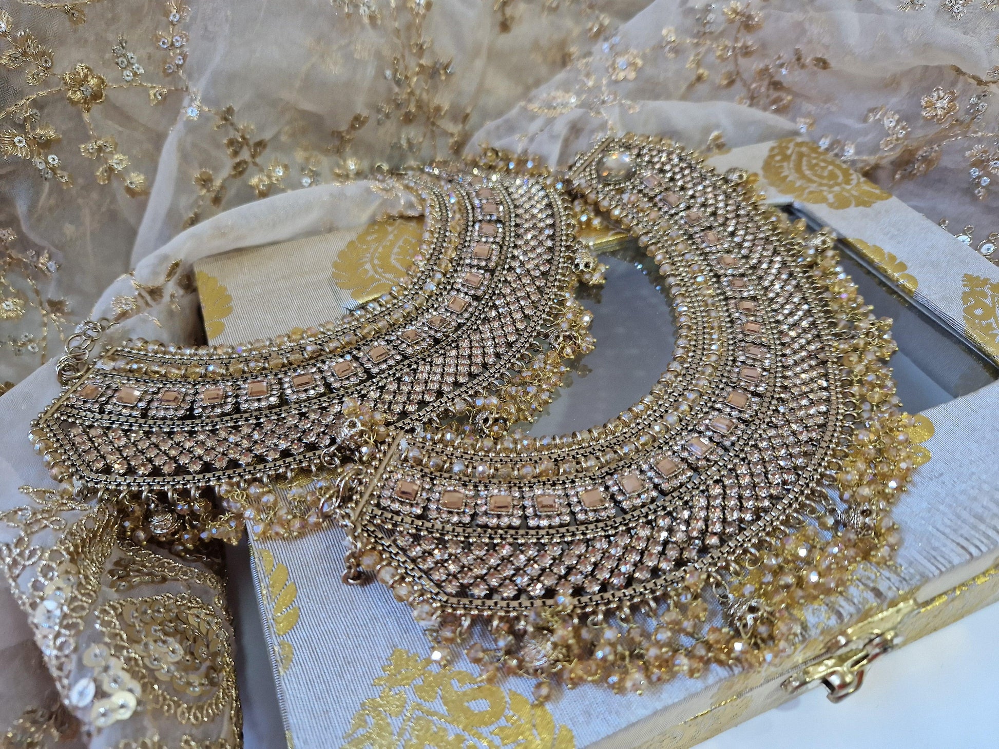 Nims Boutique Royal Shaadi Antique Gold & Gold stone Anklets