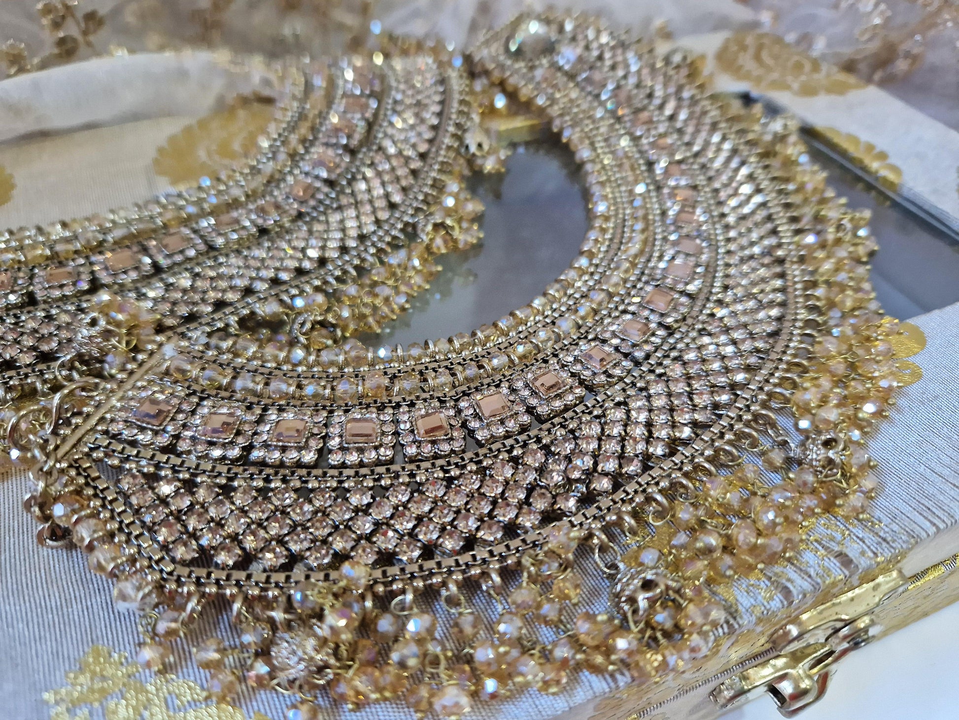 Nims Boutique Royal Shaadi Antique Gold & Gold stone Anklets