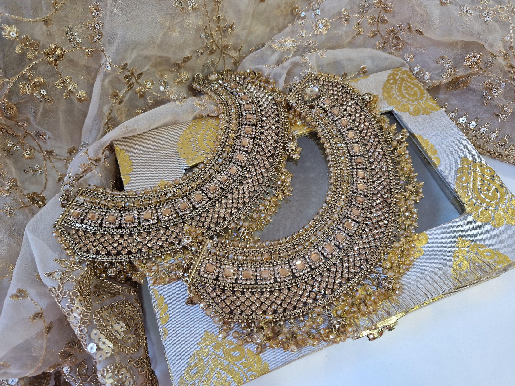 Nims Boutique Royal Shaadi Antique Gold & Gold stone Anklets
