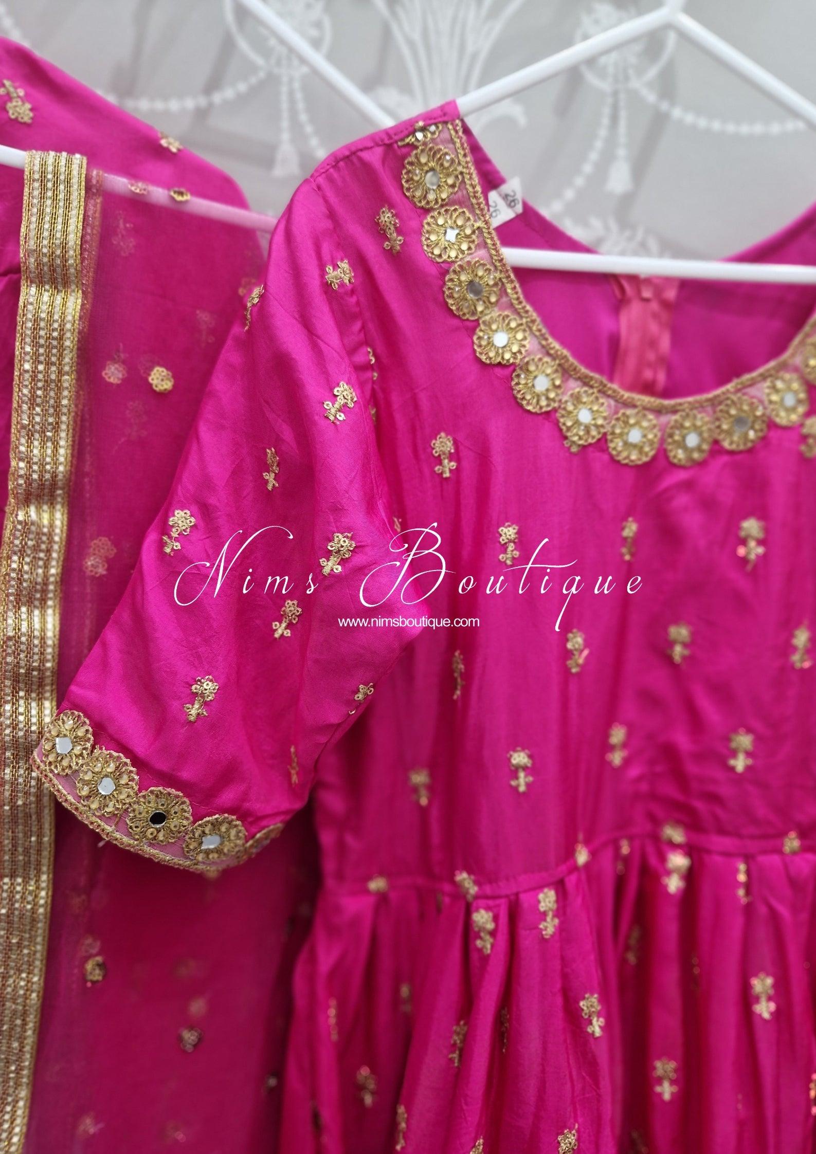 Nims Boutique Kids Hot Pink Silk Salwar Suit