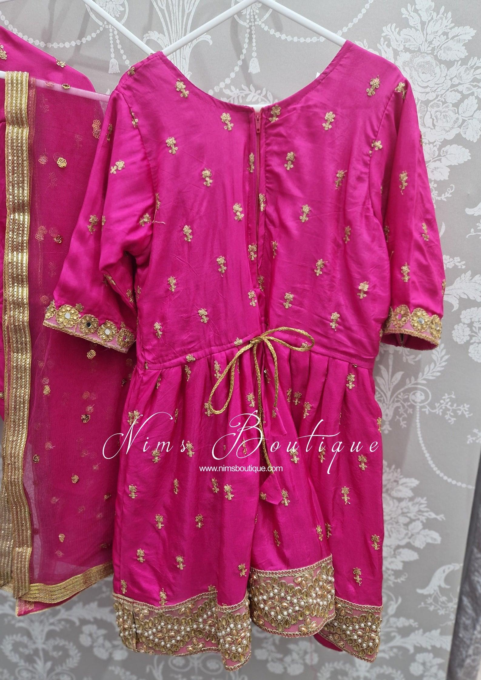 Nims Boutique Kids Hot Pink Silk Salwar Suit