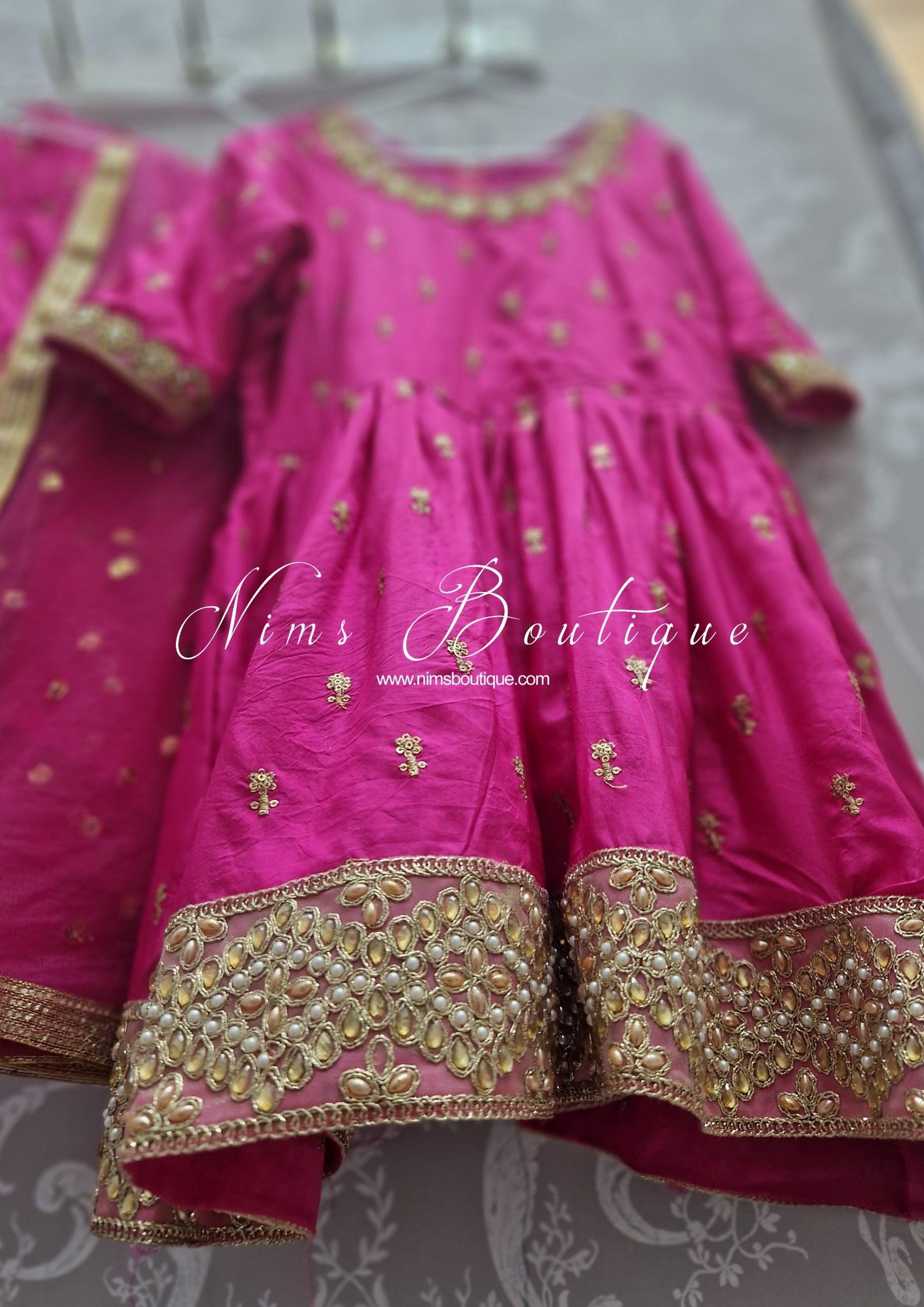 Nims Boutique Kids Hot Pink Silk Salwar Suit