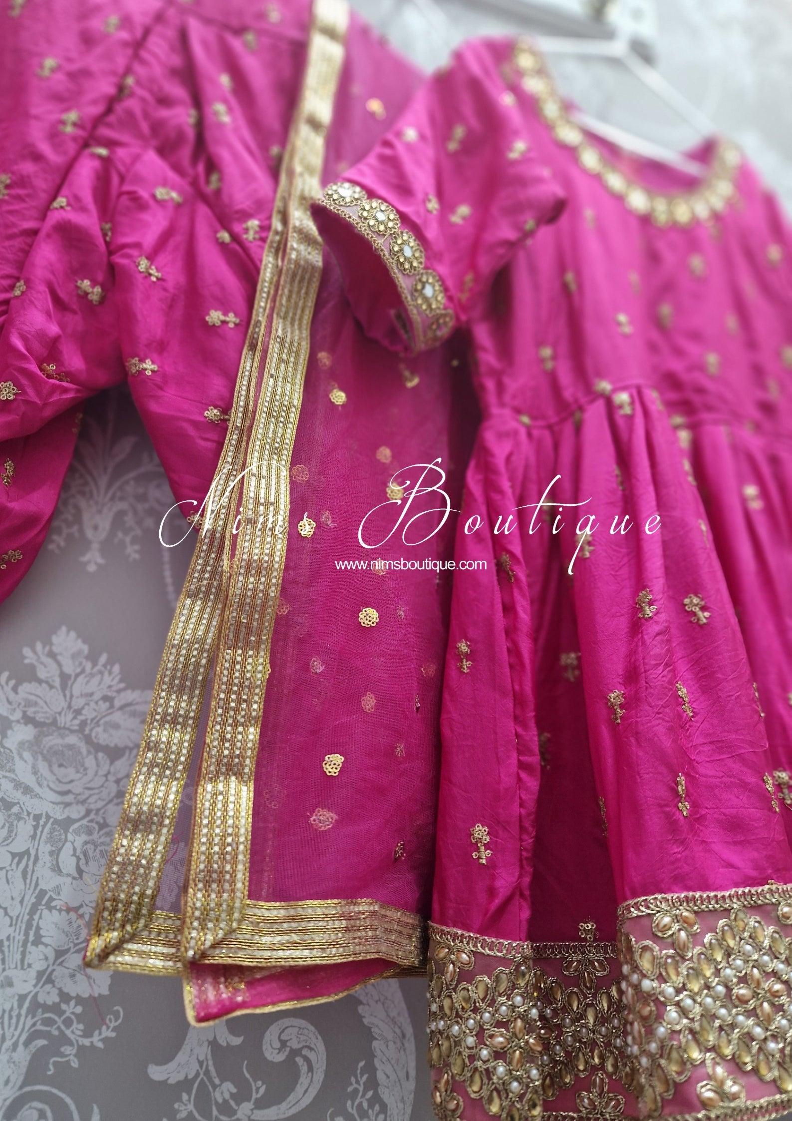 Nims Boutique Kids Hot Pink Silk Salwar Suit