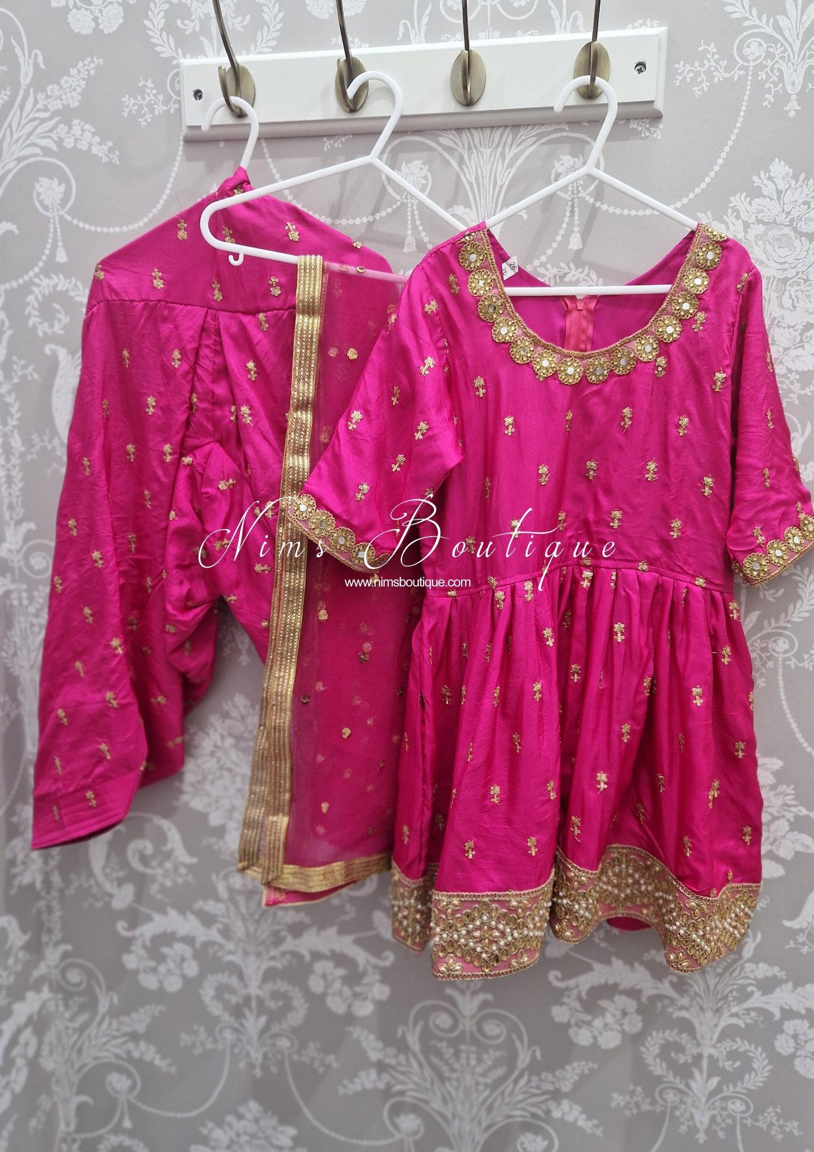 Nims Boutique Kids Hot Pink Silk Salwar Suit