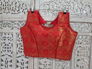 Red & Pink Brocade Blouse