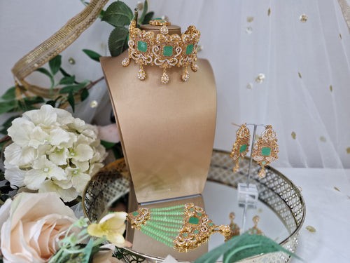 Devika Maharani Mint Stone Choker Set