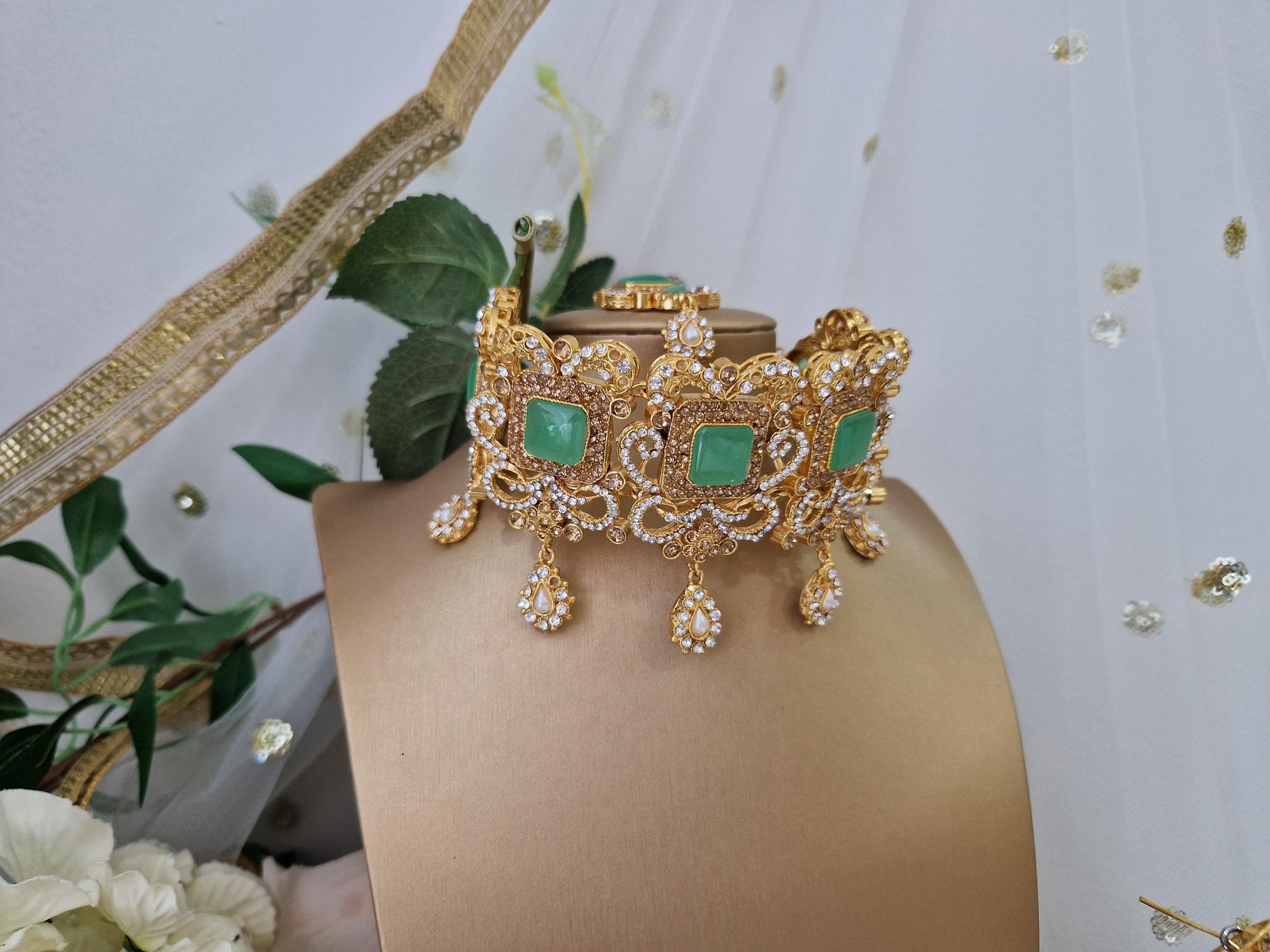 Nims Boutique Devika Maharani Mint Stone Choker Set