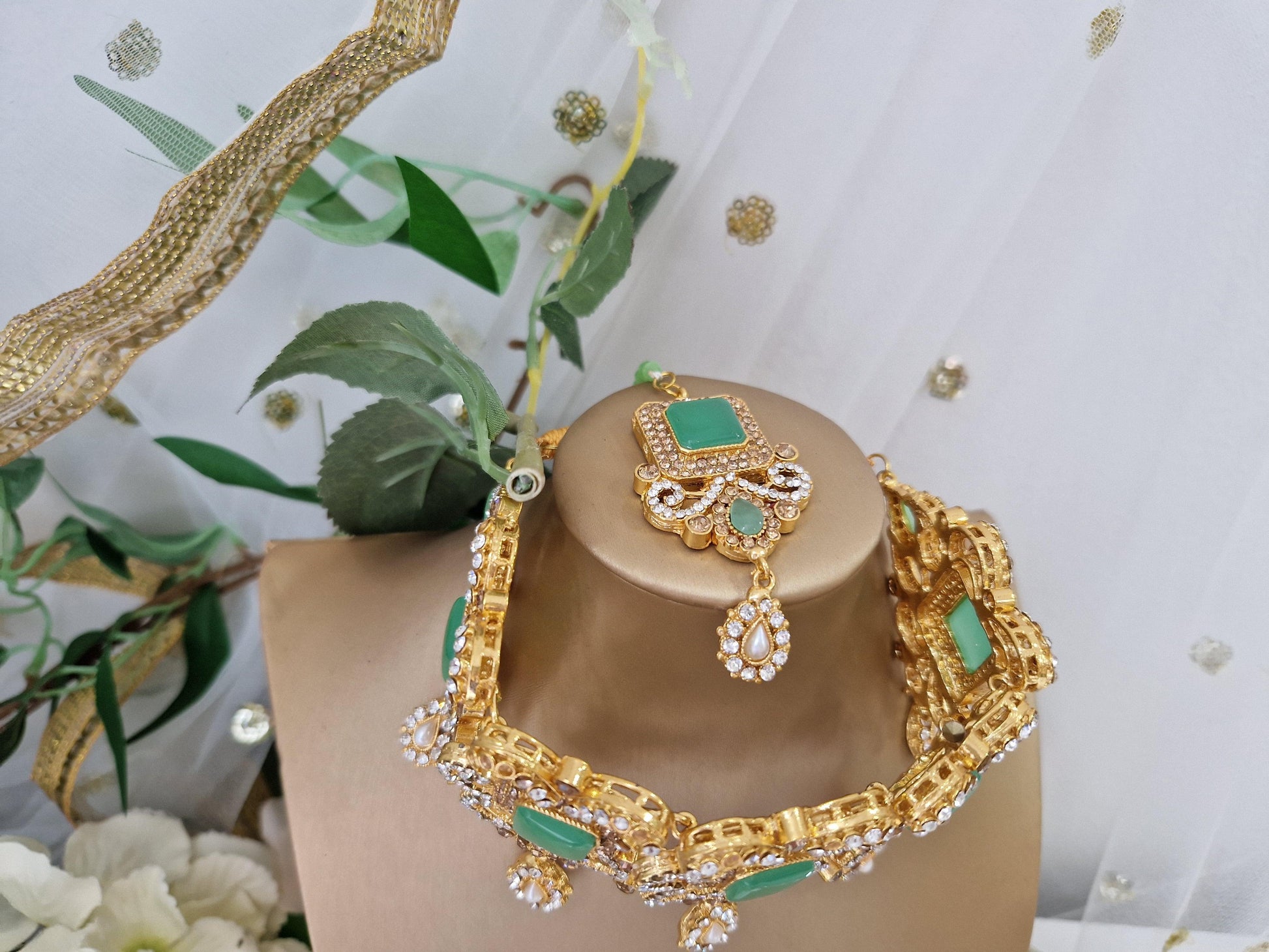 Nims Boutique Devika Maharani Mint Stone Choker Set