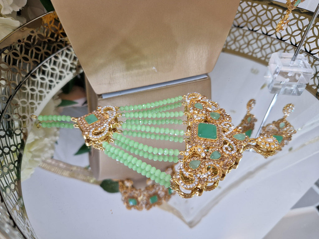 Nims Boutique Devika Maharani Mint Stone Choker Set