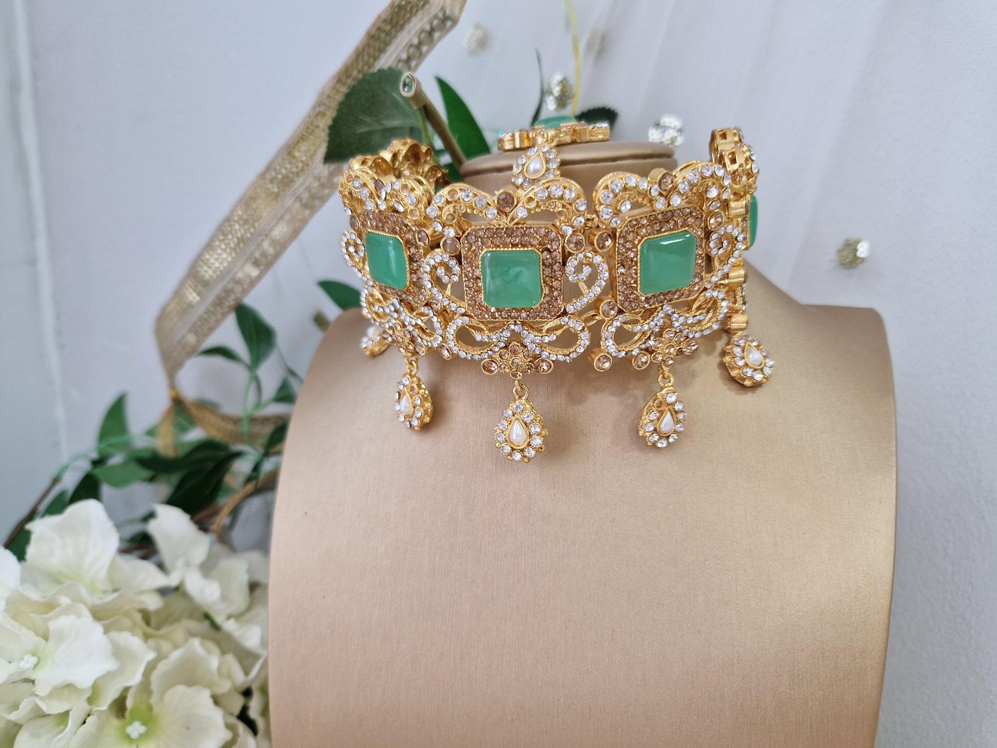 Nims Boutique Devika Maharani Mint Stone Choker Set