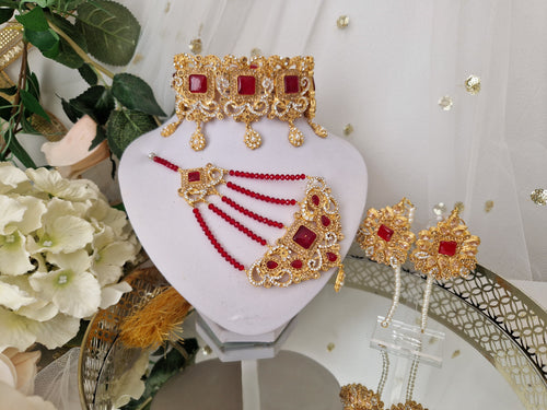 Nims Boutique Devika Maharani Gold & Red Choker Set