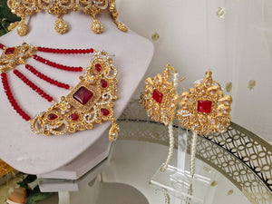 Nims Boutique Devika Maharani Gold & Red Choker Set