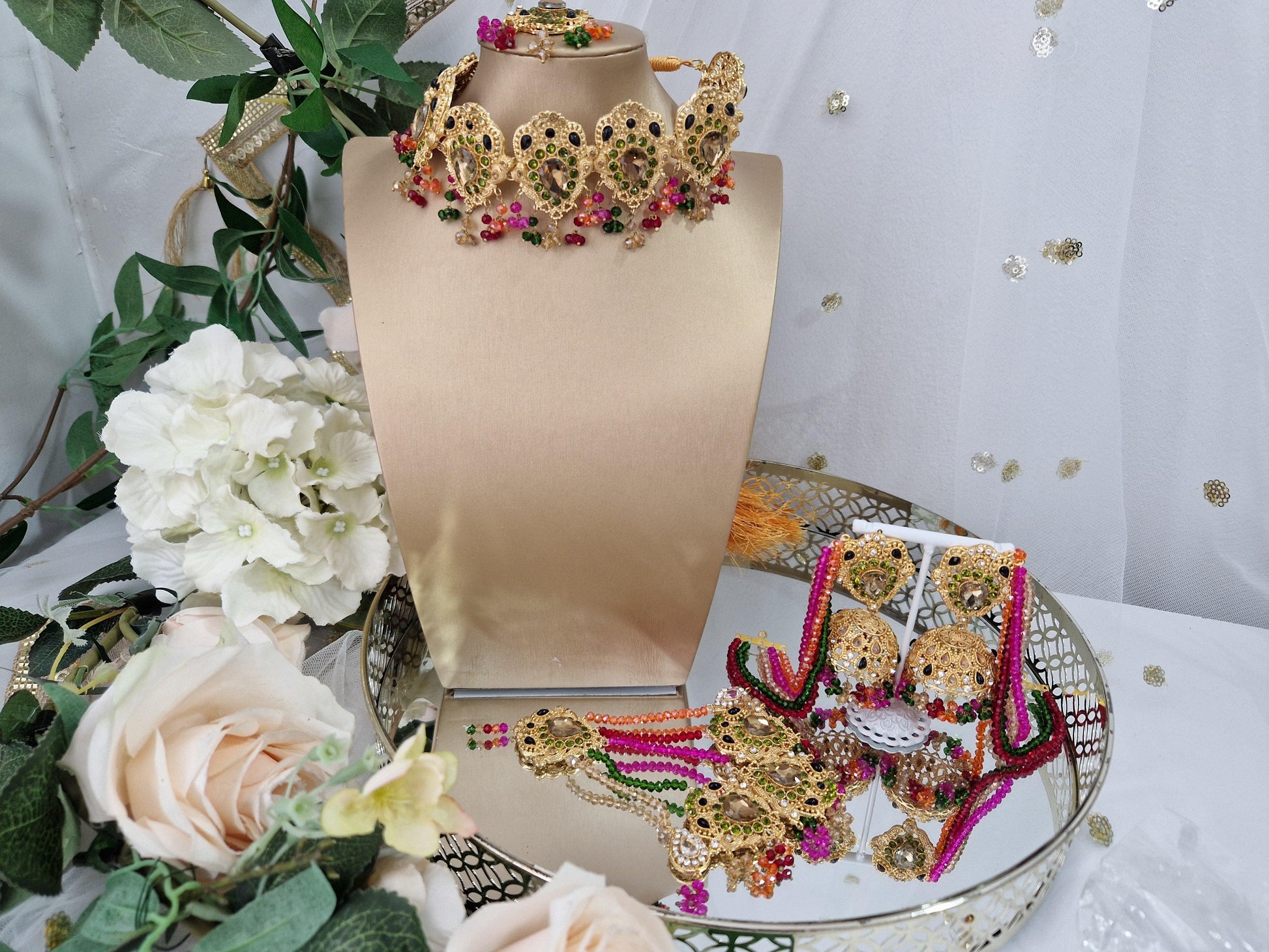 Nims Boutique Maharani Multicolour Gold Stone Choker Set