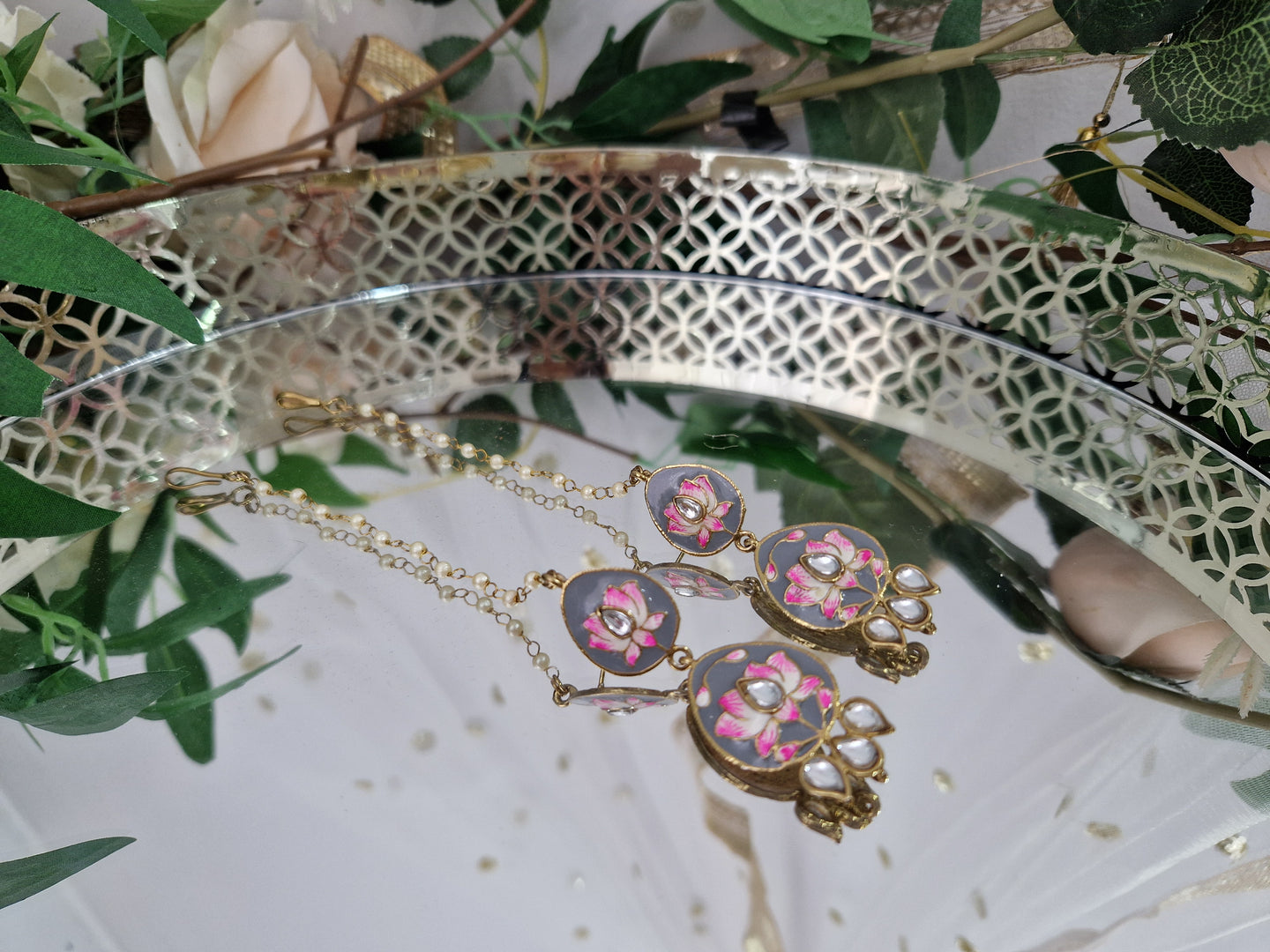 Grey hand painted blossom earrings (SS92)