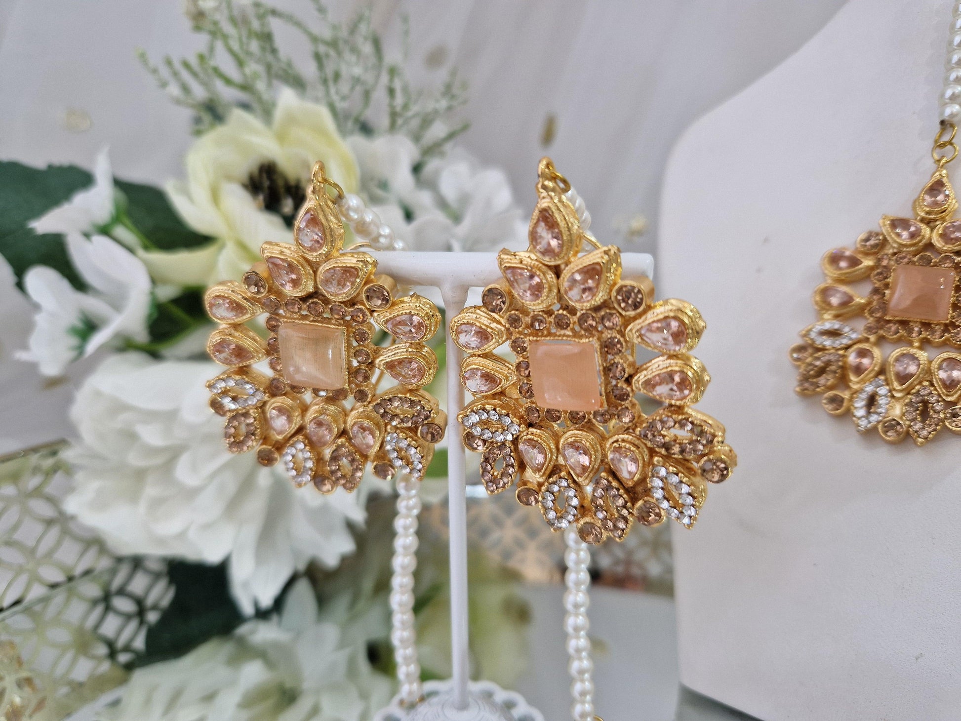 Nims Boutique Sita Gold & Peach Earrings & Tikka set