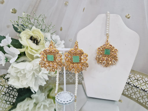 Sita Gold & Green Earrings & Tikka set