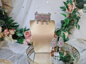 Nims Boutique Devika Maharani Silver & Pink Choker Set