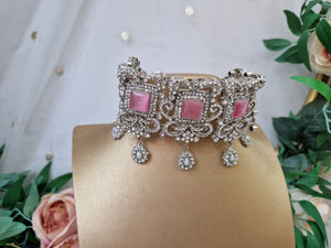 Nims Boutique Devika Maharani Silver & Pink Choker Set