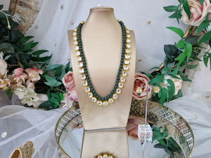 Madhuri Kundan Green Bead Pearl Haar Set