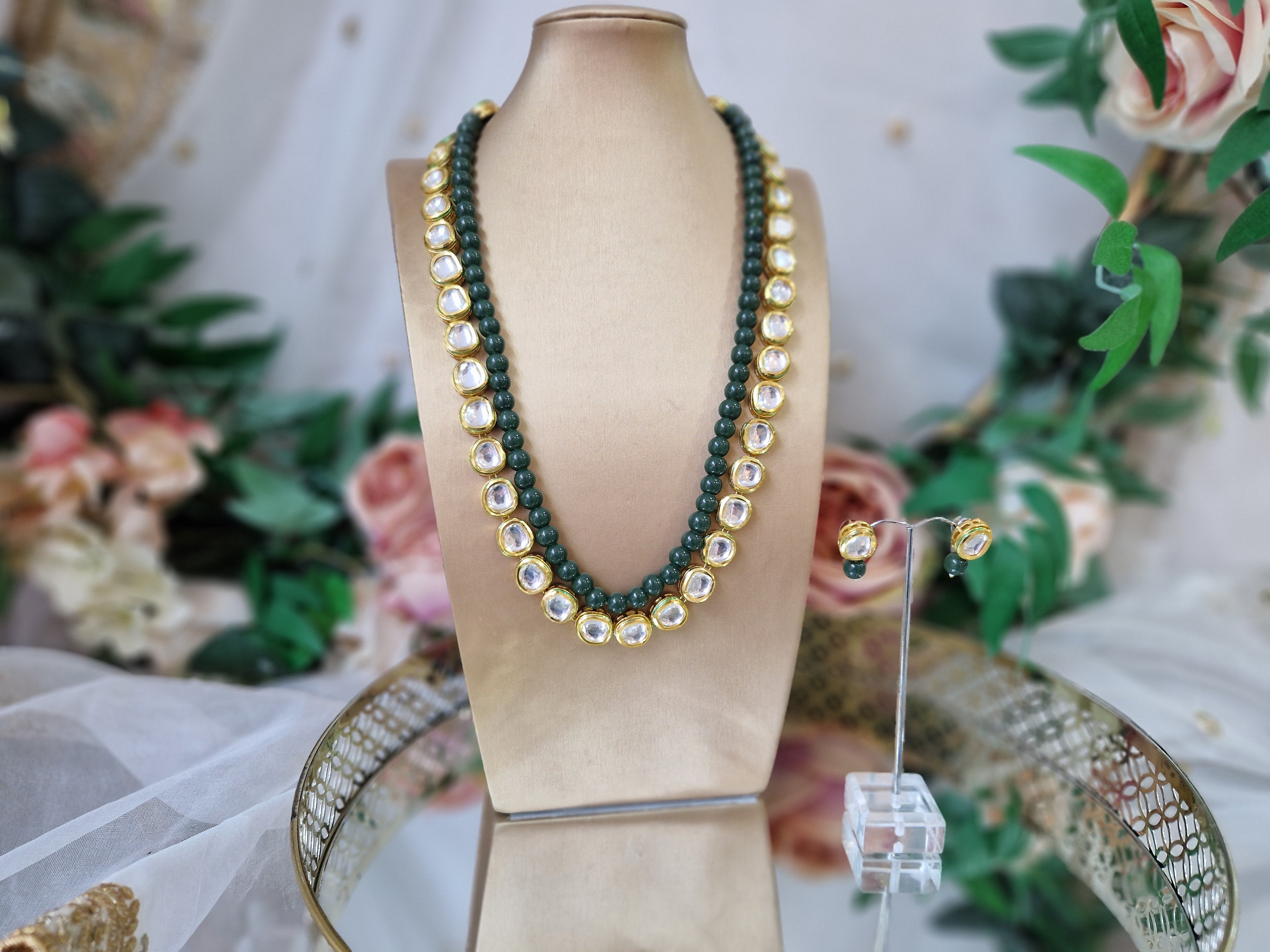 Indian Jewelry Kundan Choker Radium Green Necklace on sale Pearl Set MK652