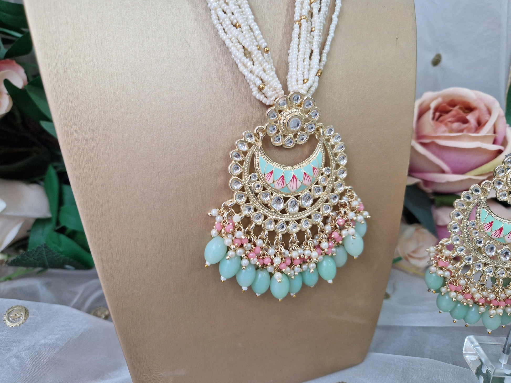 Nims Boutique Sana Pearl Mint & Pink Haar Set