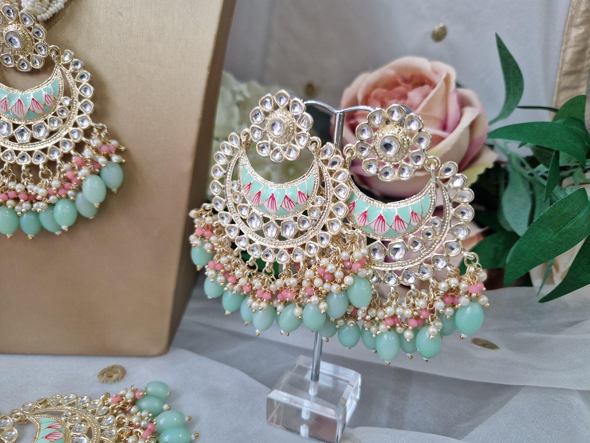 Nims Boutique Sana Pearl Mint & Pink Haar Set