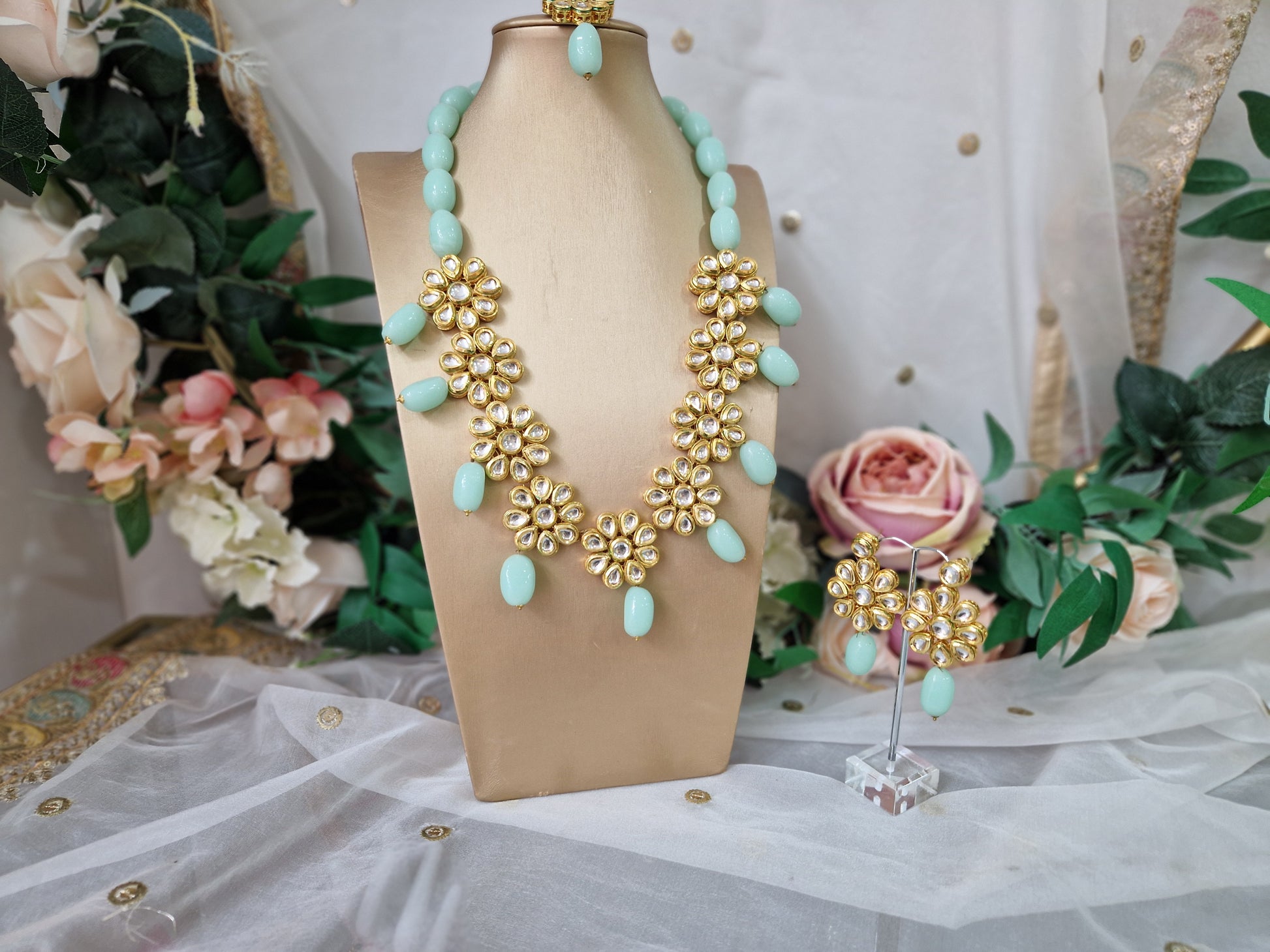 Nims Boutique Large Shabana Kundan & Mint Jewellery Set