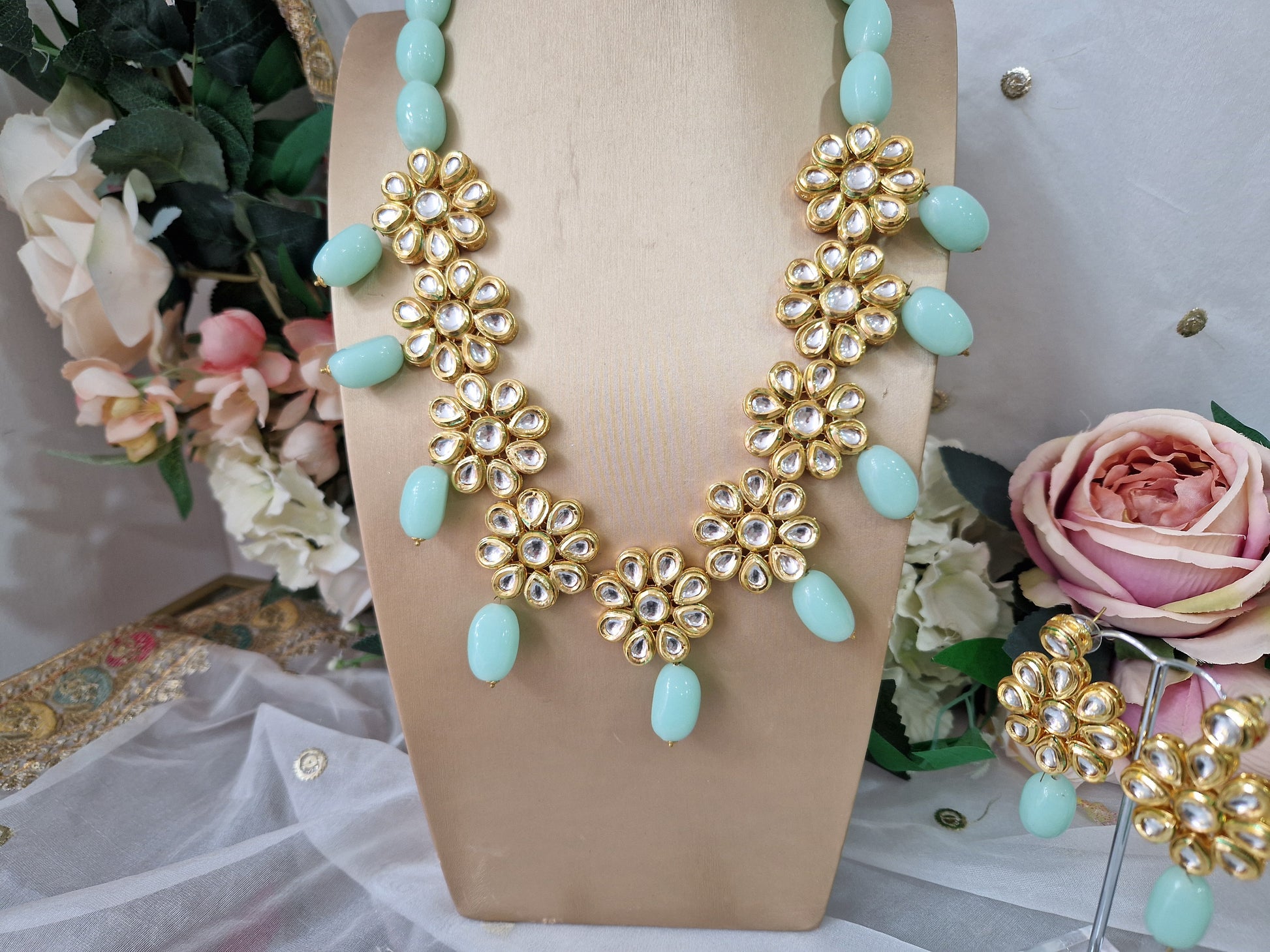 Nims Boutique Large Shabana Kundan & Mint Jewellery Set