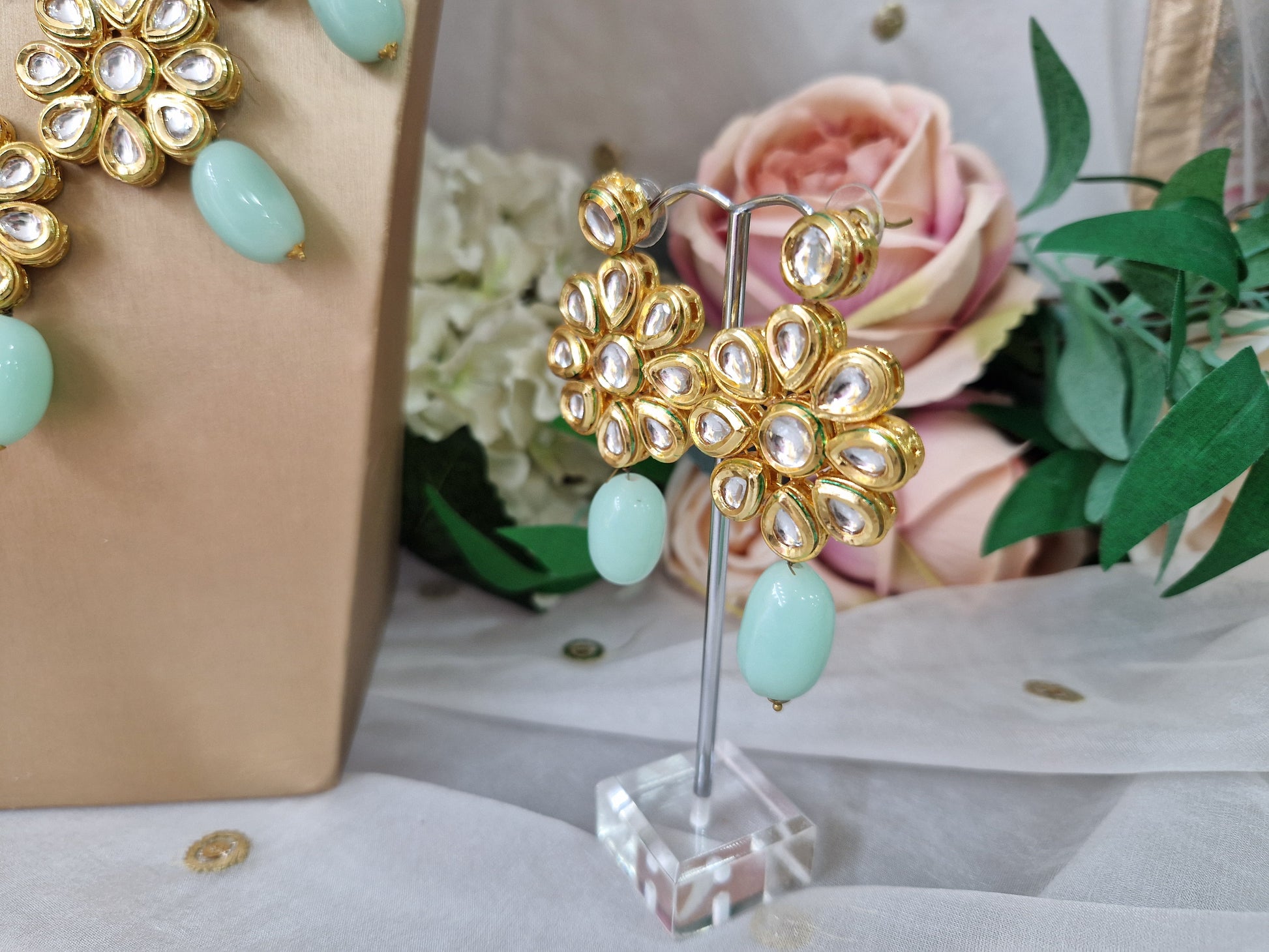 Nims Boutique Large Shabana Kundan & Mint Jewellery Set