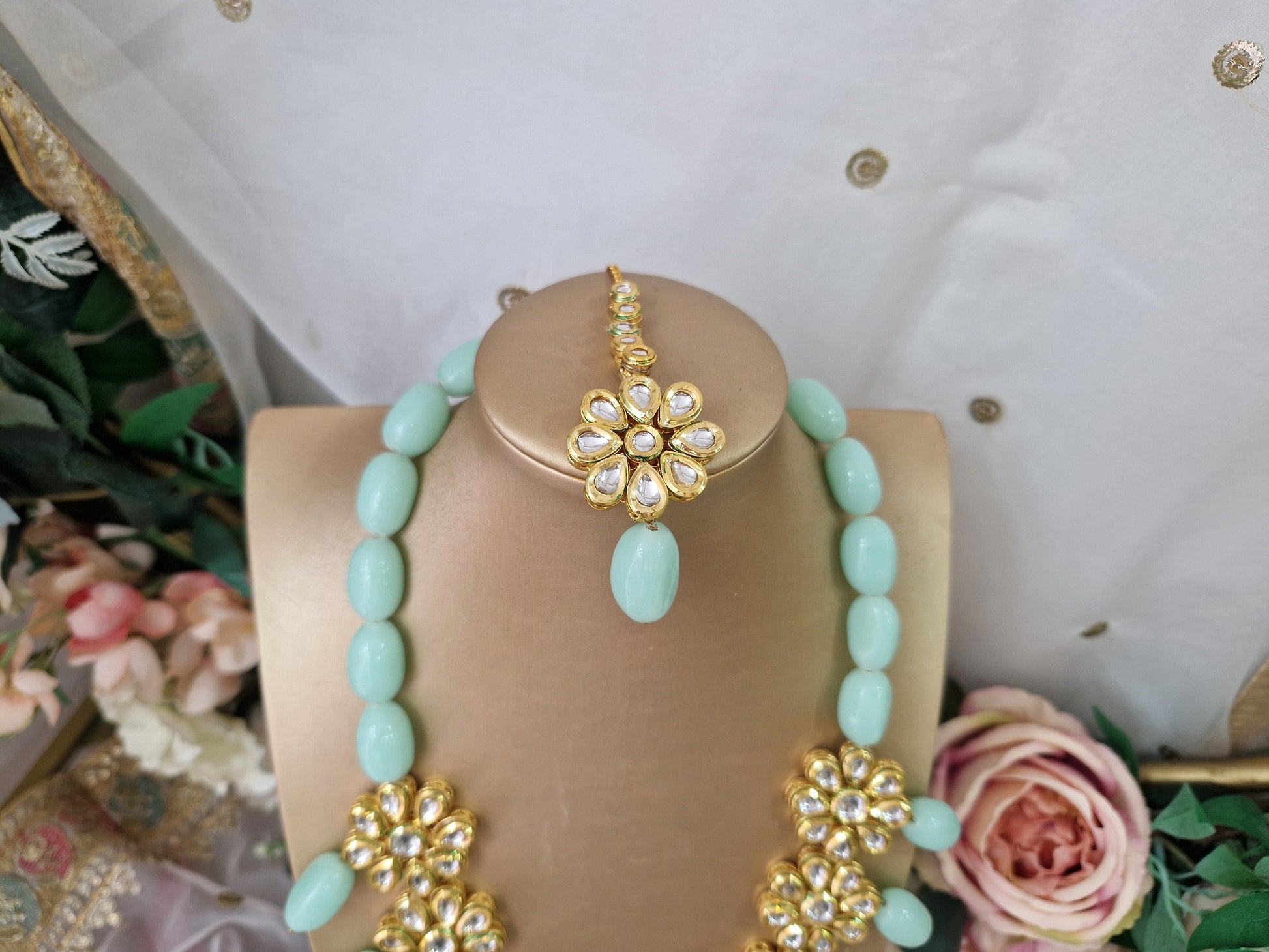 Nims Boutique Large Shabana Kundan & Mint Jewellery Set