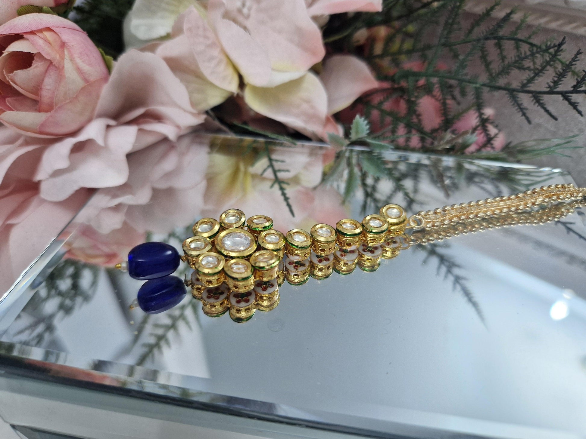 Nims Boutique Kundan Navy Tikka DW17