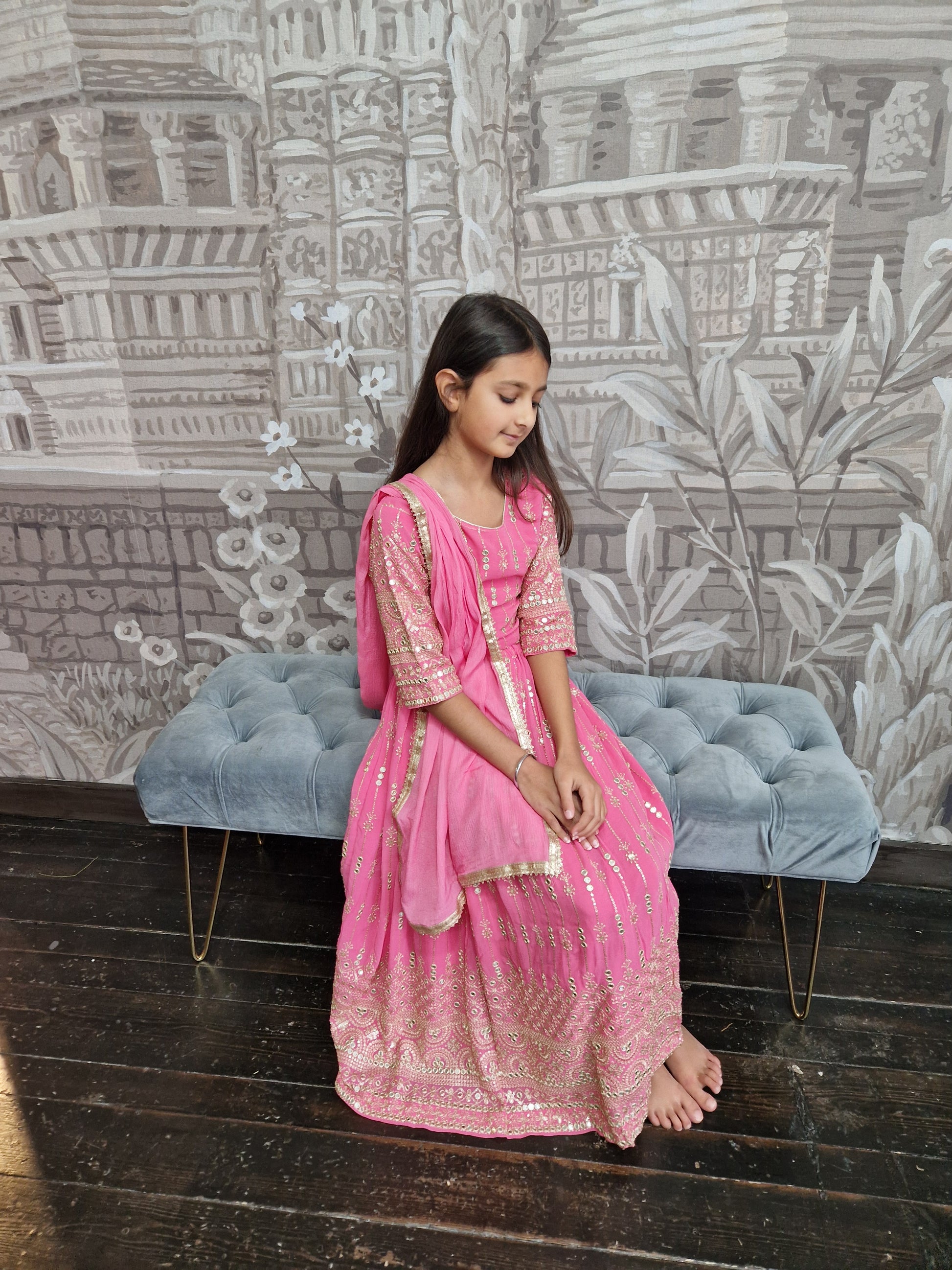 Pink Embroidered Kids Lehnga