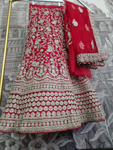 Semi Stitched Red & Light Gold Bridal Lehnga