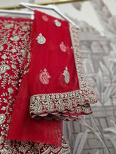 Semi Stitched Red & Light Gold Bridal Lehnga